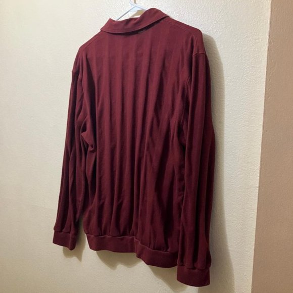 Vintage Tropi-Cool Men's Burgundy Striped Long Sleeve Golf Polo Shirt Size Large - Picture 2 of 3